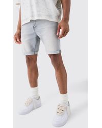 BoohooMAN - Skinny Stretch Denim Shorts In Light Grey - Lyst