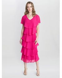 Gina Bacconi - Rebecca Midi Tiered Dress With Shoulder Trim - Lyst