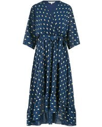 Yumi' - Foil Print Wrap Over Dip Hem Midi Dress - Lyst