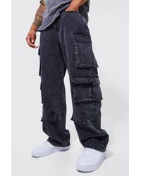 BoohooMAN - Relaxed Fit Acid Wash Cargo Jeans - Lyst
