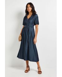 Wallis - Denim Look Zip Belted Midi Dress - Lyst