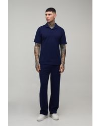 BoohooMAN - Tall Short Sleeve Jersey Herringbone Polo Shirt & Tapered Trouser Set - Lyst