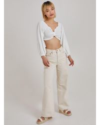 Pink Vanilla - Twist Front Balloon Sleeve Crop Top - Lyst