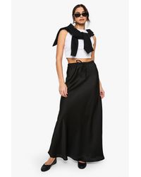 Boohoo - Satin Drawcord Maxi Slip Skirt - Lyst