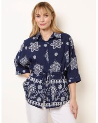 Blue Vanilla - Floral 3/4 Sleeve Tie Waist Shirt - Lyst