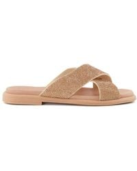 Dune - Ladies Lylah - Diamante-strap Flat Sandals Leather - Lyst