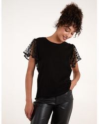 Blue Vanilla - Polka Dot Mesh Sleeve T-Shirt - Lyst