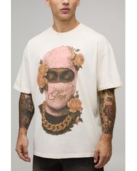 BoohooMAN - Oversized Floral Ski Mask Printed T-Shirt Cotton - Lyst