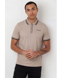 Firetrap - Regular Fit Cotton Zip Polo Shirt With Gradient Stripes - Lyst