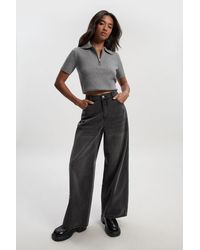 Boohoo - Petite Mid Waist Loose Fit Wide Leg Jean - Lyst
