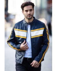 Ashwood Leather - 'Lambert' Real Racing Stripe Details Biker Jacket - Lyst