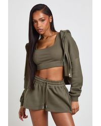 Boohoo - Petite Deep Hem 3 Piece Crop Zip Through Short Tracksuit - Lyst