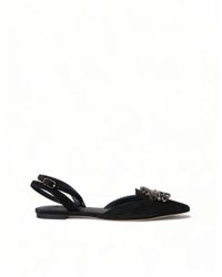 Dolce & Gabbana - Black Leather Crystal Slingback Flats Shoes - Lyst