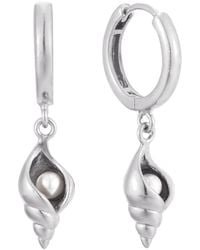 SEOL + GOLD - Sterling Pearl Shell Charm Hoops - Lyst