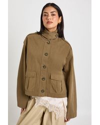 Boohoo - Funnel Neck Twill Utility Shacket - Lyst
