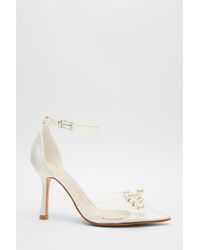 Quiz - Satin Clear Pearl Bow Court Heels - Lyst
