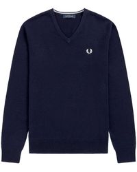 Fred Perry - Fredperry Fp Klassieke Trui Met V-hals Blauwe Trui - Lyst