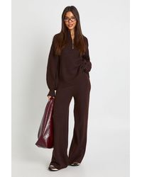 Boohoo - Super Soft Zip Neck Oversized Jumper And Wide Leg Trouser Co-Ord - Lyst