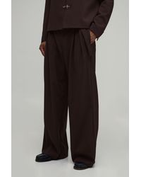 BoohooMAN - Tailored Double Pleat Belted Wide Fit Suit Trousers - Lyst