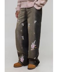BoohooMAN - Tall Baggy Rigid Floral Embroidered Jeans - Lyst