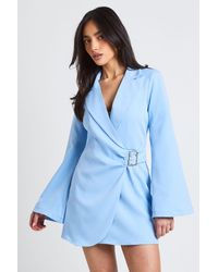 Boohoo - Buckle Detail Flared Sleeve Blazer Dress - Lyst