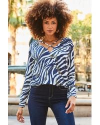 Sosandar - Animal & Chain Print Cross Front Jersey Wrap Top - Lyst