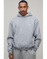 BoohooMAN - Oversized Boxy Script Embroidered Hoodie - Lyst