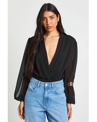 Boohoo - Tall Wrap Chiffon Sleeve Bodysuit - Lyst