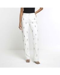 River Island - Straight Jeans Embellished Stove Pipe Cotton - Lyst