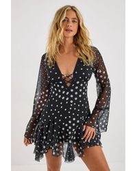 Nasty Gal - Polka Dot Godet Hem Fluted Sleeve Mini Dress - Lyst