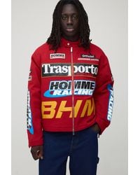 BoohooMAN - Boxy Fit Twill Applique Moto Jacket - Lyst