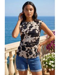 Roman - Cow Print Mesh Stretch Top - Lyst