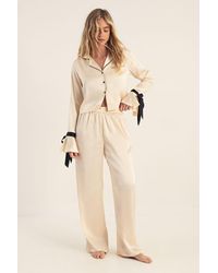 Nasty Gal - Satin Contrast Tie Cuff Pajama Shirt And Pants Set - Lyst