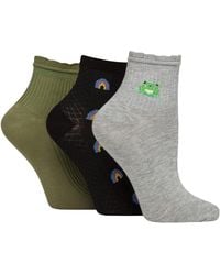 Elle - 3 Pack Ladies Ribbed Anklet Socks With Frill Welt - Lyst