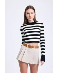 Hiccup - Striped Crew Neck Cropped Sweater With A Back Cut Out - Lyst
