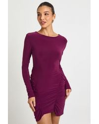 Boohoo - Long Sleeve Ruched Panel Mini Dress - Lyst