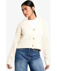 Boohoo - Fluffy Knitted Hole Detail Cardigan - Lyst