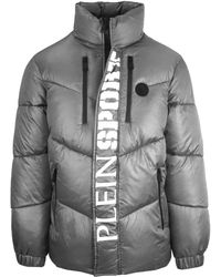 Philipp Plein - Bold Vertical Logo Glanzend Gepolsterte Graue Jacke - Lyst