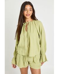 Boohoo - Cheesecloth Milkmaid Blouse And Short Co-Ord - Lyst