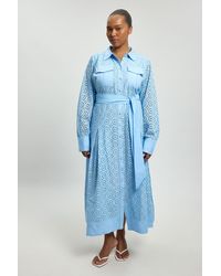 Karen Millen - Plus Size Cotton Broderie Belted Shirt Dress - Lyst