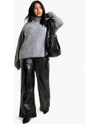 Boohoo - Plus Croc Pu Straight Leg Trouser - Lyst