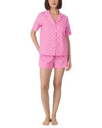DKNY - Short Sleeve Notch Top And Boxer Sleep Set - Lyst