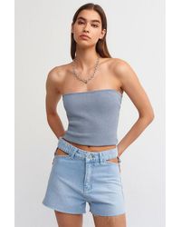 Dilvin - High-Waist Cotton Denim Mom Shorts With Cut-Out Detail - Lyst