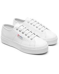 Superga - Ladies 2740 Tumbled Leather Platform Heel Trainers - Lyst