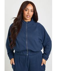 Boohoo - Plus Rib Funnel Neck Zip Up Jacket - Lyst