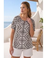Roman - Mono Printed Tie Neck Top - Lyst