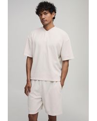 BoohooMAN - Oversized Boxy Waffle Henley T-Shirt & Baggy Lounge Set - Lyst