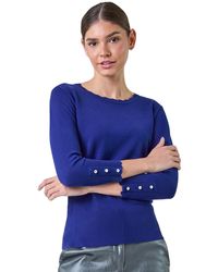 Roman - Diamante Button Scallop Edge Jumper - Lyst