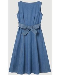 Karen Millen - Denim Belted Full Skirt Tailored Dress - Lyst