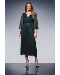 Wallis - Plisse Mesh Wrap Midi Dress - Lyst